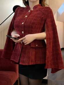 Vibekara Mantel Jubah Serbaguna untuk Wanita Ukuran Plus di Musim Dingin - Burgundy - View 1