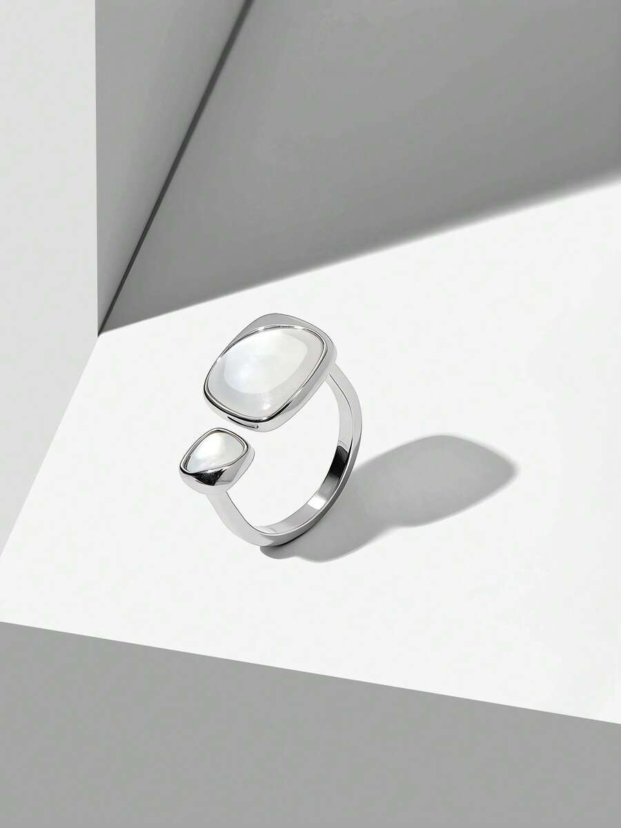 MOTF PREMIUM Anillo de temperamento simple con concha blanca geométrica plateada - Plata 1 - Ver 2