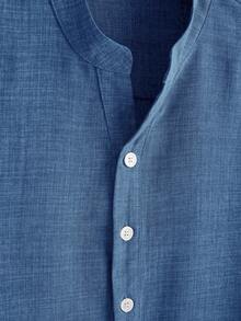 Manfinity Homme Loose Fit Men Half Button Roll Up Sleeve Shirt - Blue - View 3