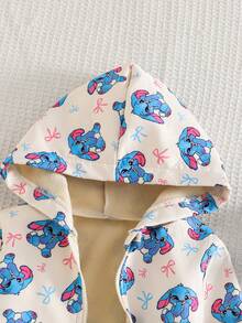 SHEIN Elladie kids 女童連帽拉鍊夾克，可愛藍色兔子與蝴蝶結印花，保暖內裡，袖口與下擺收口，適合戶外、開學季、秋冬穿著 - 彩色 - 查看 3