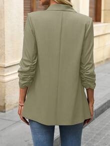 SHEIN LUNE Chaqueta Blazer Clásica para Mujer con Cuello Drapeado, Volantes y Manga 3/4, Adecuada para el Desplazamiento Diario en Invierno - Verde - Ver 2