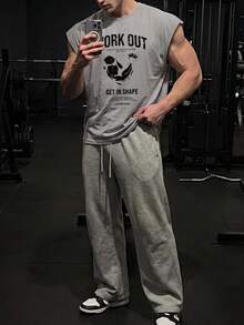 GymBeat Men's Sleeveless Workout Tee,Light Grey Letter Pattern Summer Gym Athleisure Active Sports Tank Top Lightweight Working Out Shirts - Light Grey - View 6