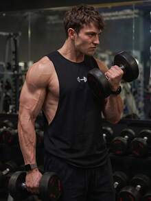 GymBeat 男士啞鈴印花寬鬆版型無袖健身運動背心，夏季運動訓練籃球球衣，健身房黑色 - 黑色 - 查看 6