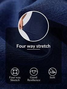 SHEIN Unity 大尺碼女款鈕扣前襟直筒彈性針織牛仔褲 Apple Bottom 休閒端莊牛仔褲 正式時尚週 海軍藍 夏季 - 藍色 - 查看 3