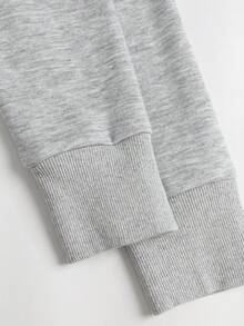 Sweetra Women's Spring/Autumn Short Polka Dot Patchwork Zip-Up Hooded Sweatshirt, Gray Slim Fit Casual Commuter Sweatshirt - Grey - View 6