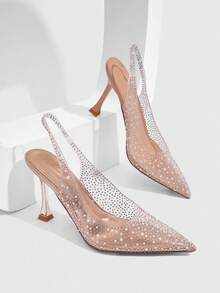 CUCCOO SZL Women's Elegant Rose Gold Slingback Pumps With Rhinestone Embellishments And Clear Pointed Toe Design For Special Occasions - Champagne sizzling - View 3