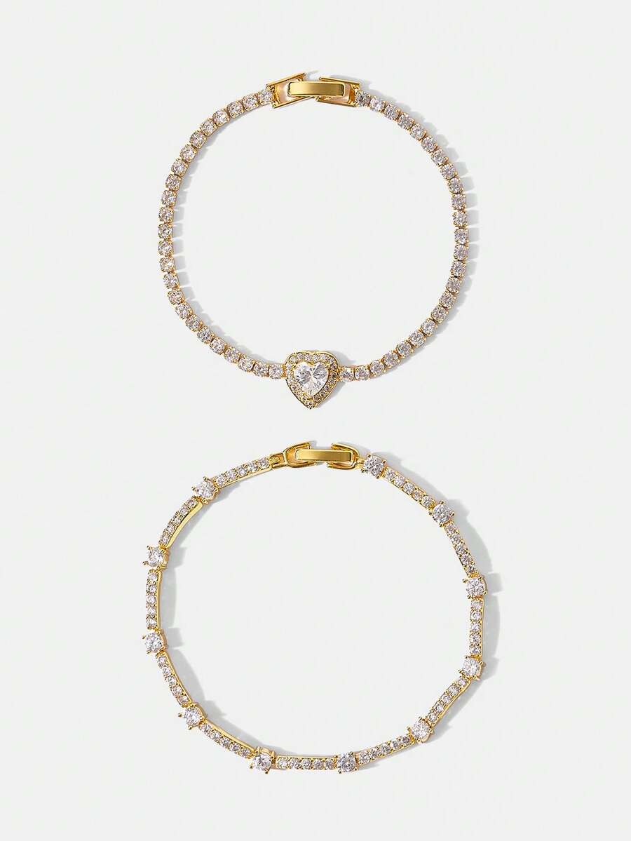 MOTF PREMIUM Vòng tay đính đá quý trắng mạ vàng 18K phong cách thanh lịch - Vàng - Xem 1