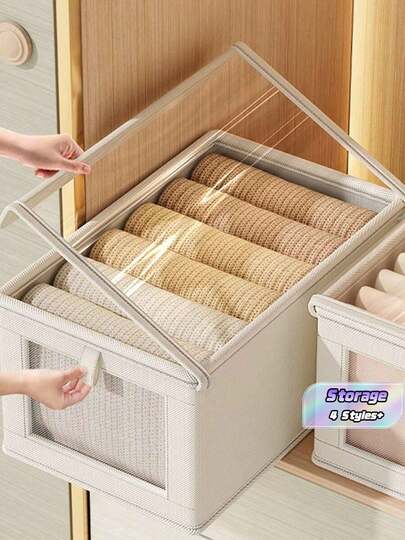 1pc Oxford Fabric Miscellaneous Clothing Storage Box, Dust-Proof Home Clothing Storage Box With Lid, Large Capacity Organizer Box. Suitable For Closet Storage, Storage And Organization. Convenient And Practical.