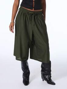COUREZ Low Rise Longline Basketball Shorts , Y2K Shorts For Women Fall Streetwear Baggy Pants - Dark Green - View 9