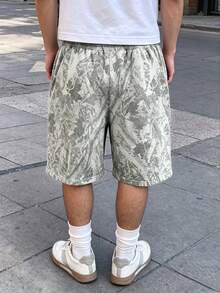 Resyla Men 男士短褲，夏季戶外，休閒百搭短褲，復古乾葉印花圖案，圖案設計，休閒度假旅行，適合運動 - 彩色 - 查看 2