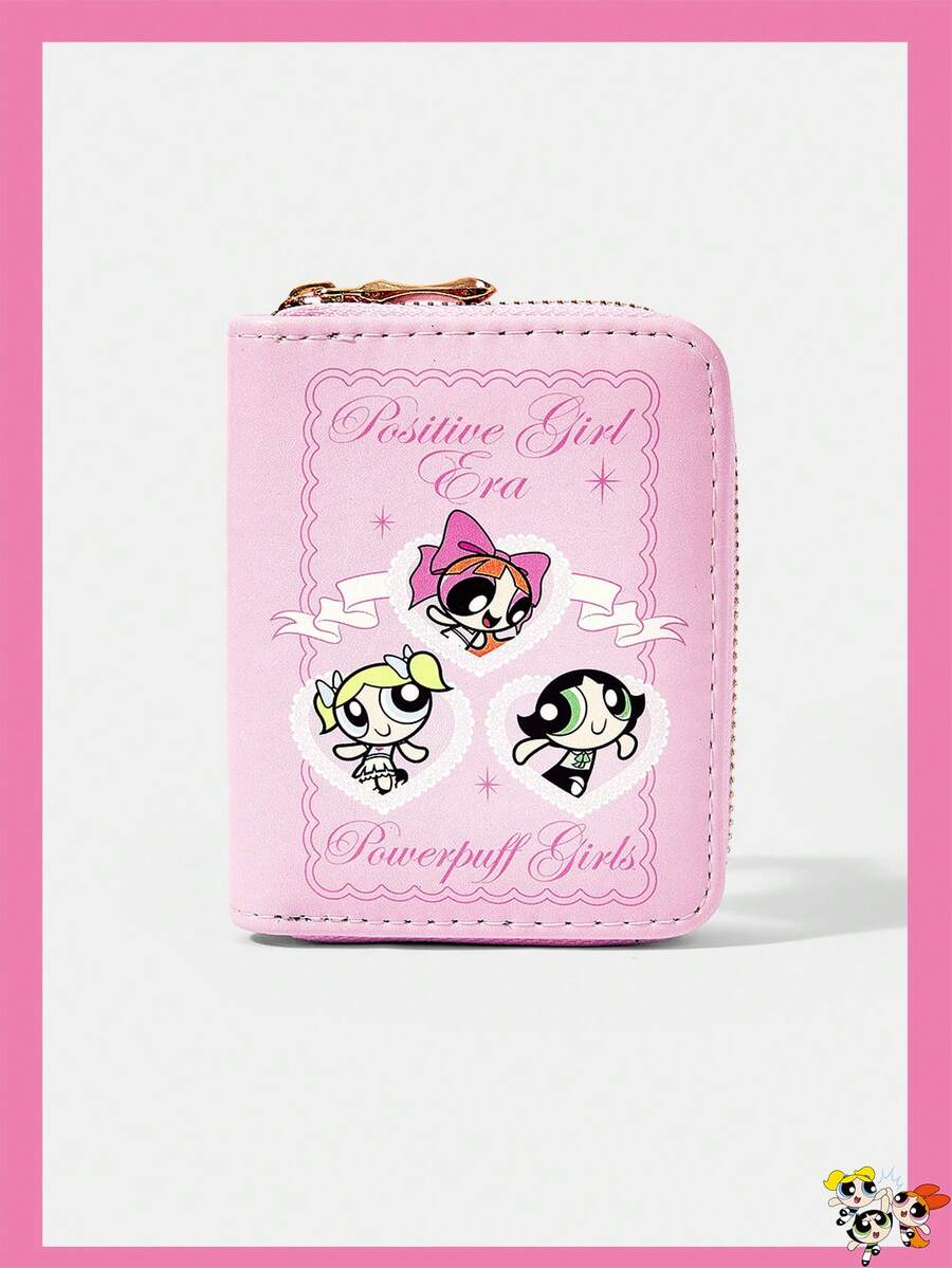 THE POWERPUFF GIRLS X SHEIN 1入款 蕾絲愛心小女警圖案簡約風拉鍊零錢包,適合女性 - 多色A3 - 查看 1