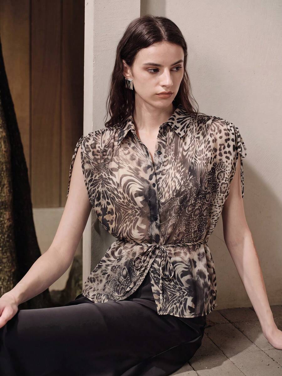 Aveloria Modichic Women's Chiffon Blouse With Small Stand Collar, Tie ...