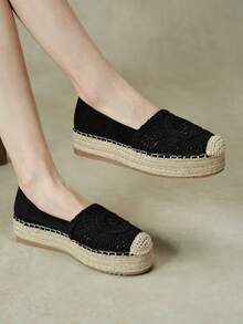 Styleloop Ladies Black Holiday Wind Braided Hemp Rope Platform Shoes Fall Shoes - Black - View 6