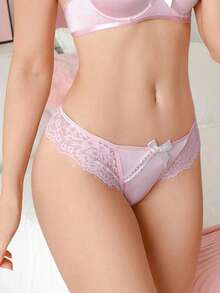 PetitDoll 1pc Low Waist Lace Patchwork Thong - Pink - View 4