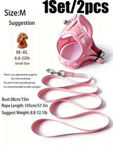 1 Set/2pcs Pink Anchor Pattern Pet Harness And Leash Set, Cute Bow And Bell Decor Breathable Mesh Vest, Adjustable Anti-Pull Harness, Suitable For Small Dogs And Cats, Comfortable Anti-Escape Design, Ideal For Daily Walks And Outdoor Outings - Multicolor - View 11