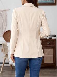 EMERY ROSE Blazer casual de mujer de unicolor con cuello de solapa, manga larga y un solo botón - Albaricoque - Ver 2