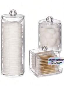1pc/3pcs Vanity Makeup Storage Organizer, Q-Tip Holder Bathroom Container, Round Pad/Floss Dispenser, For Sorting And Storing, For Holiday Beach, Bathroom Collection, Bedroom Collection, Large Capacity, Compact Modern Design, Space Saver Countertop - Multicolor - View 3