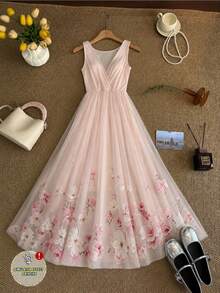 Franclia Women's Plus Size Light Pink Floral Dress Flower Elegant Celestial Loose Minimalist Wedding Dinner Birthday Party Mother Of The Bride Summer - Multicolor - View 8