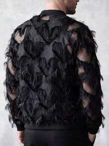 Manfinity Homme Men's Tassel Design Long Sleeve Zip-Up Baseball Jacket - Black - View 6