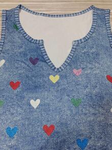 Selamara Modisch Lässig, Denim-Effekt Herz-Muster, geeignet für Partys und tägliche Kleidung Damen Trägertop - Weiss - Übersicht 5