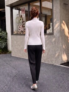Zaforene Celana Panjang Wanita Kasual Serbaguna Warna Polos untuk Kerja Kantor Polos Hitam Musim Gugur - Hitam - View 3