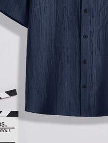SHEIN Teen Boy Plain Single-Breasted Casual Versatile Daily Wear Shirt - Navy Blue - View 3