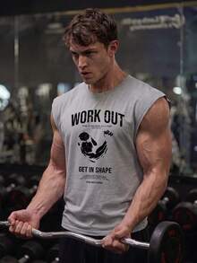GymBeat Men's Sleeveless Workout Tee,Light Grey Letter Pattern Summer Gym Athleisure Active Sports Tank Top Lightweight Working Out Shirts - Light Grey - View 7