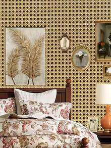Vintage Honeycomb Rattan PVC Self-Adhesive Wallpaper, Waterproof Wear-Resistant Wall Sticker For Homestay Decoration Live Streaming Background DIY Wall Decor Honeycomb Bamboo Woven Texture, Perfect For Homestay, Live Streaming Room - 1PC - View 6