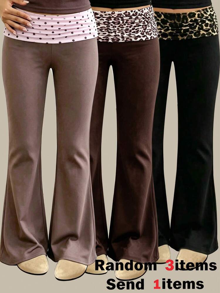SHEIN Sparklyn Teen Girl Fall Clothes Fall Polka Dot & Leopard Print Patchwork Flare Pants, Holiday Outfits, Casual, Comfortable - Multicolor - View 1
