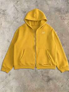 Resyla Men Men's Letter Print Long Sleeve Zip Front Casual Hoodie - Yellow - View 5