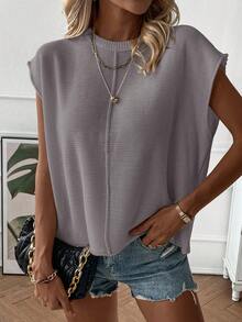 SHEIN Women's Casual Versatile Solid Color Knit Vest - Dusty Purple - View 5