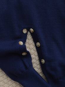 SHEIN Baby Boy Colorblock Collar Long Sleeve Button Design Knit Romper - Navy Blue - View 6