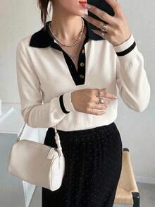 DAZY Women's Colorblock Pullover Sweater Fall - White - View 7
