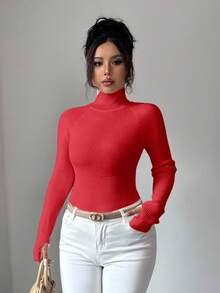 SHEIN Raffinéa Y2K 優雅戶外針織套頭毛衣，適合旅行、通勤、度假與日常穿著 - 紅色 - 查看 6