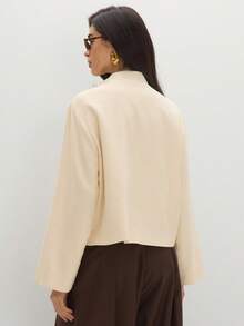 MUSEYN Cream Japanese Knot Style High Neck Crepe Jacket Sophisticated Polished Refined Everyday Office Fall New Season Capsule Wardrobe - White - View 5