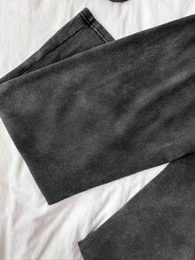 SHEIN Tall CURVE 大尺碼女款純色抽繩腰寬腿休閒運動長褲 - 深灰色 - 查看 8