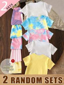 ( 2 RANDOM SETS )Back To School All Season Girls Toddler Fashion Fresh Tie-Dye Glitter Bow Lemon Beach 7th Birthday Style Summer - Multicolor - View 2