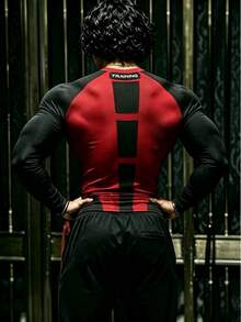 GymBeat 男士牛頭印花插肩袖長袖運動T恤 - 黑色 - 查看 2
