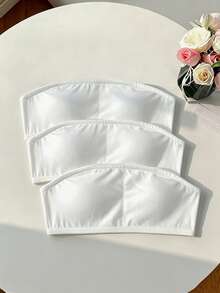 SHEIN Tween Girl Tween Girl Tween Girl Tween Girl Simple Comfortable Soft Skin-Friendly Bandeau Bra With Padding 3pcs Pieces Set White All Season - White - View 6