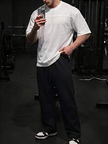 GymBeat 男士純色短袖休閒健身運動T恤，健身房、足球運動，白色 - 白色 - 查看 3
