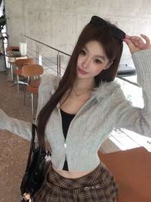DAZY Women's Hooded Comfortable Autumn/Winter Fuzzy Versatile Korean Style Sweater - Grey - View 5