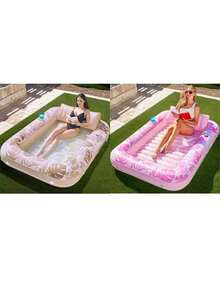 Adult Inflatable Sunbathing Pool Float Bed,Extra Large Size, With Built-In Pillow And Cup Holder, 4-In-1 Many Style... Sunbathing Float, Water Leisure Lounge Chair, Also Can Be Used As Inflatable Ball Pit, Extra Large Gold - Promotional Price - View 21