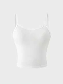 SHEIN 3件組女童套裝，連帽長袖開襟短夾克、白色細肩帶背心上衣、鬆緊腰寬鬆寬腿長褲，休閒日常穿著 - 黃色 - 查看 5