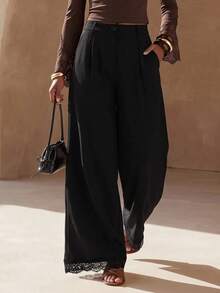 Zivah Women's Solid Color Pocket Pleated Casual Classy Elegant Versatile Wide Leg Pants For Daily Wear Dinner Office Black Autumn - Black - View 5