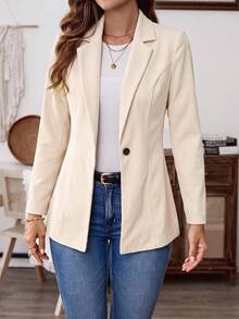 EMERY ROSE Blazer casual de mujer de unicolor con cuello de solapa, manga larga y un solo botón - Albaricoque - Ver 7