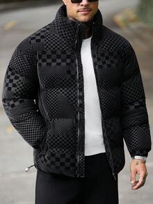 Norleigh Men's Winter Fashion Checkerboard Jacket - Black - View 3
