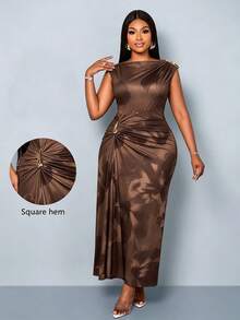 SOLERSUN Plus-Size Women's Slim-Fit Dress Suitable For Daily Commuting, Shopping, Parties, And Gatherings. - Brown - View 4