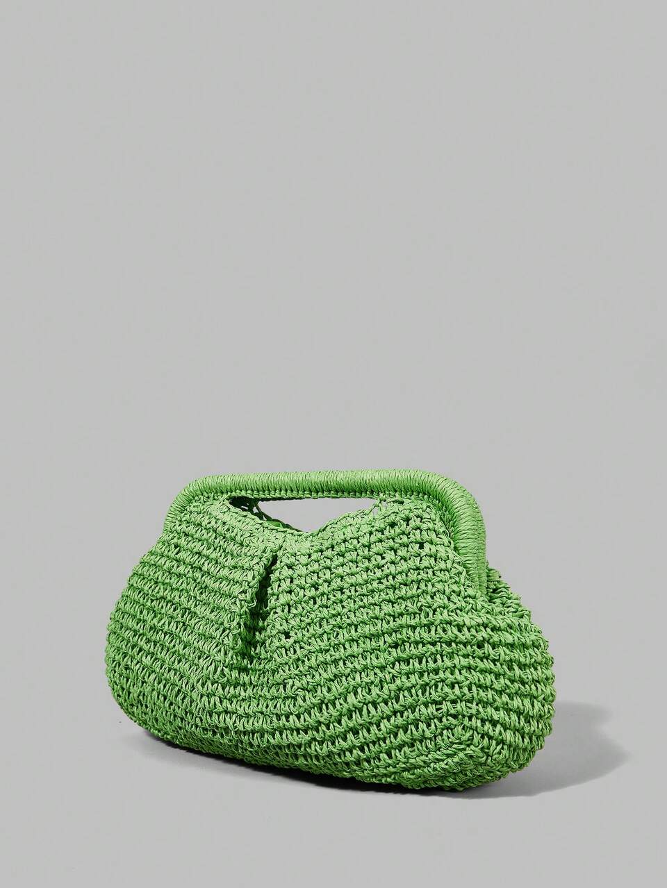 Ladies Fashion Fresh Green Straw Folded Cloud Clutch Bag, For Vacation, Travel, Seaside, Beach, Bohemia