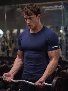 GymBeat 男士彈性時尚標誌運動T恤，節日禮物，健身房 - 藏蓝色 - 查看 4