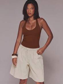 MUSERA Underwired Cup Halterneck Longline Scooped Neck Top Casual Cute Everyday Summer Night Out - Brown - View 5